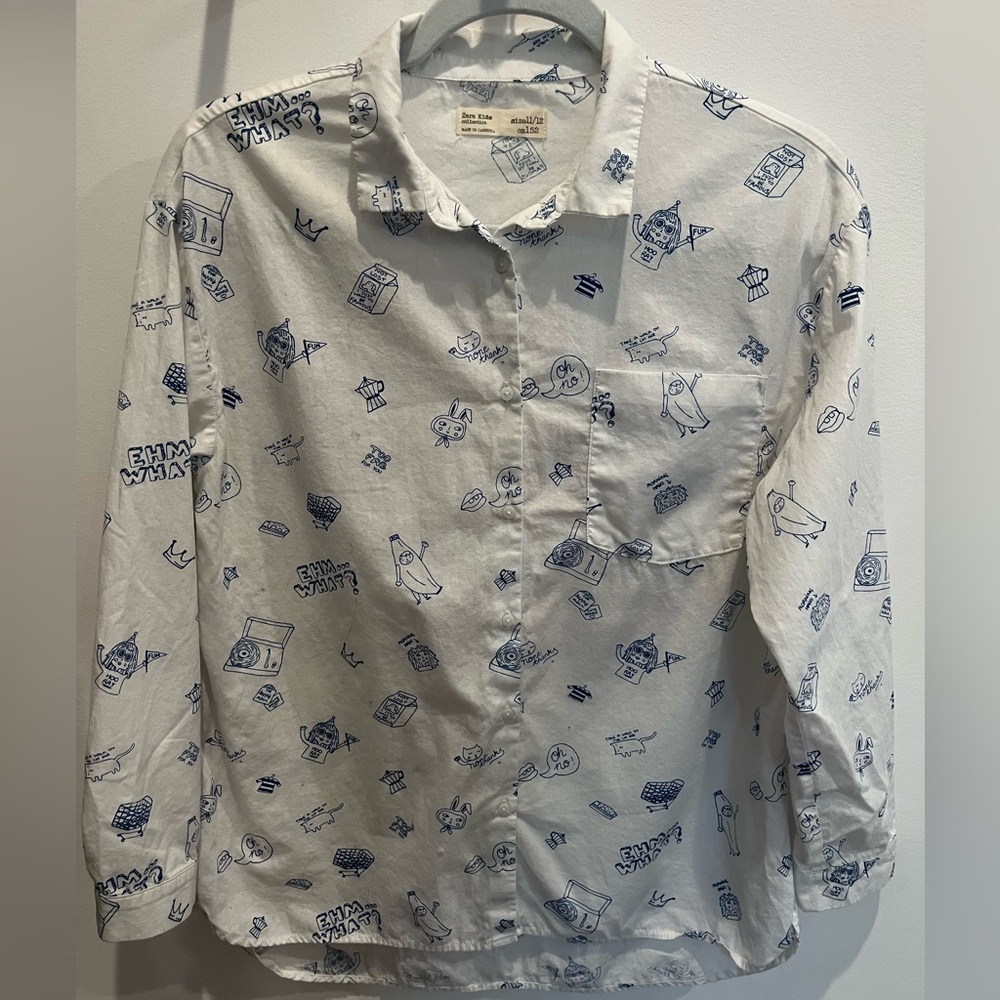 Zara Kids White and Blue Button Down Shirt